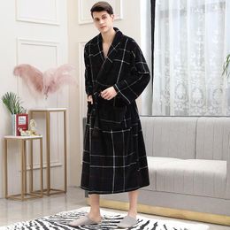 Men's Sleepwear Men Long Warm Winter Flannel Kimono Bathrobe 40-130KG Coral Fleece Plus Size Bath Robe Cozy Night Dressing Gown Women