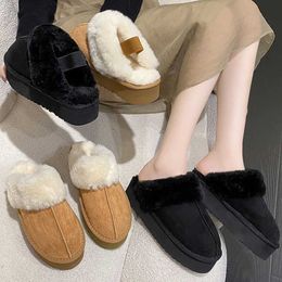 Boots Winter Brand Plush Cotton Slippers Women Flats Shoes 2022 New Fashion Platform Casual Home Suede Fur Warm Slingback Flip Flops 221215