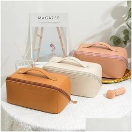 Cosmetic Bags Handle Large Capacity Travel Bag Waterproof Pu Leather Makeup Zipper Pouch For Women Girl Drop Delivery Health Beauty Dhep3