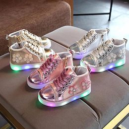 Athletic Shoes Children 2022 Luminous Baby Girls Floral Crystal Led Light Running Sport Boots Sneakers