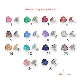 Stud Bk Women Druzy Earrings Round And Heart Shape Resin Stone Drop Stainless Steel Hypoallergenic For Female Fashion Delivery Jewelr Dhtez