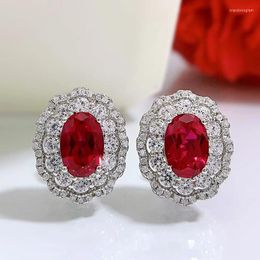 Stud Earrings Jewellery 2022 Solid 925 Sterling Silver 6 9MM Oval Ruby Fine Engagement Party For Women