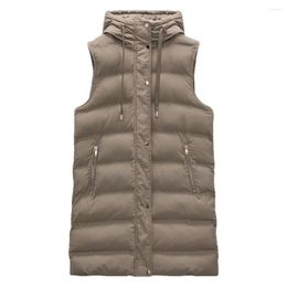 Women's Vests 2022 Winter Women Hooded ZipperLong Coat Elegant Pockets Sleeveless Jacket Female Casual Long Waistcoat