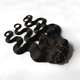 Body wave Clip In Human Hair Extensions Brazilian Natural Black Colour Remy Hair 120G 8 Pieces/set Clips Ins free express