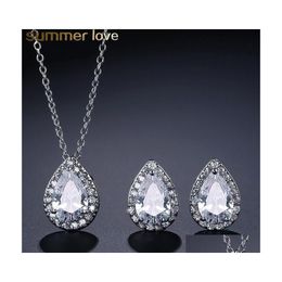 Earrings Necklace Elegant Zircon Water Drop Bridal Jewelry Set Top Quality Cubic And Jewellery For Women Delivery Sets Dhimi