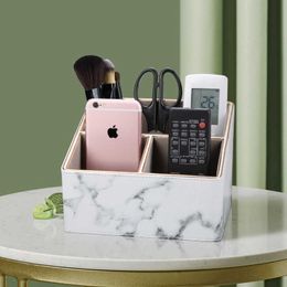 Multi-function Marble Leather Desk Stationery Organizer Pencil Holder Mobile Phone Remote Control Storage Box Office Supplies