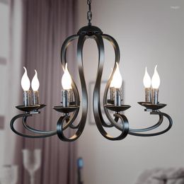 Chandeliers Wrought Iron Chandelier Lighting Nordic American Coutry Modern Candle Style Fixtures Vintage White black Home E14