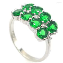 Cluster Rings 19x11mm Lovely Cute 3.4g Green Emerald Women Bride Wedding 925 Silver Drop