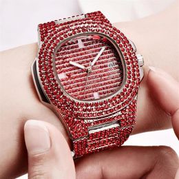 Unisex Fashion Iced Out Watch Diamond Steel Hip Hop Mens Watches Top Gold Clock Relogio Feminino Gifts Wristwatches214P