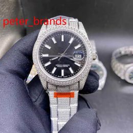 NEW iced out stainless steel 39mm shiny case black face automatic smooth sweeping hands diamonds everythere in buckle high quality228G
