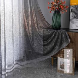 Curtain Black White Gradien Sequin Sheer For Living Room Nordic Modern Fashion Grey Gradient Tulle Window Treatment Panel Custom