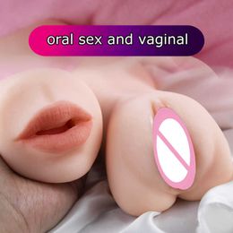 Beauty Items Dual Open Mouth Teeth Male Masturbator Realistic Silicone Real Pussy sexy Deep Toys for Men Oral Masturbation  toy