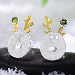 Stud Earrings Lotus Fun Real 925 Sterling Silver Natural Tourmaline Stone Fine Jewellery Christmas Joys Cute Reindeer For Women