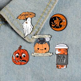 Brooches Happy Halloween Enamel Pin Moon Ghost Pumpkin Umbrella Brooch Denim Backpack Lapel Badge Cartoon Funny Jewellery Gift