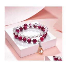 Charm Bracelets Natural Tiger Eyes Stone Crystal Beads Bracelet For Women Double Layers Rosary Wristband Gift Jewellery Prayer 38Cm B3 Dh1Ed