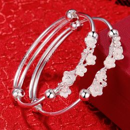 Allergic Free Lovely Baby Bangles S999 Silver Flowers Bangles Bracelets for Baby Girls Nice Birthday Gift