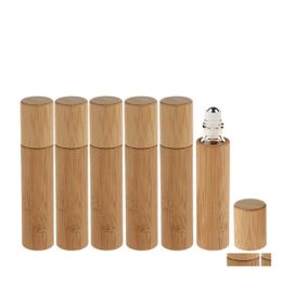 Packing Bottles Roll On Bottle 10Ml Essential Oil Bamboo Shell Clear Glass Inner With Stainless Steel Roller Ball Travel Pers Drop D Dhyi4