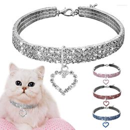 Dog Collars Exquisite Bling Crystal Collar Heart Shape Diamond Puppy Pet Shiny Full Rhinestone Necklace For Dogs