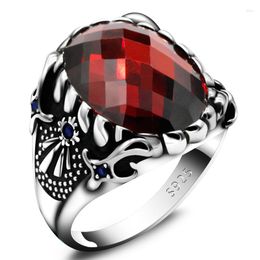 Cluster Rings Men's Personality Ring 925 Sterling Silver Red Faceted Zircon Blue Spinel Double Dagger Turkey Husband Jewellery Gift