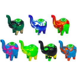 Colourful Silicone Elephant Style Pipes Herb Tobacco Oil Rigs Glass Porous Hole Philtre Bowl Portable Handpipes Smoking Cigarette Holder Tube Wholesale DHL