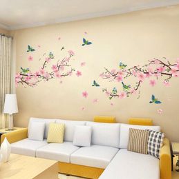 Wall Stickers Lovely Removable Peach Plum Cherry Blossom Sticker Flower Butterfly Print Mural Decal Decor