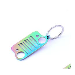 Keychains Lanyards 2021 Fashion Rainbow Car Style Stainless Steel Grill Key Chain Keychain Keyring For Cj Jk Tj Yj Xj1 Drop Delive Dhyaj