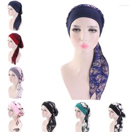 Ethnic Clothing Women Summer Headscarf Muslim Hat Hijab Flower Print Turban Head Cover Beanies Scarf Wrap Pre-tied Bandana Fashion Chemo Cap