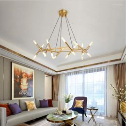 Pendant Lamps Nordic Tree Fork Chandelier Lighting For Home Living Room Light Hanging Iron Droplight Gold Fixture