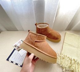 Damen Ultra Mini Boot Designer Plateaustiefel für Herren Echtleder Warme Knöchelstiefeletten Luxuriöser Schuh EU44