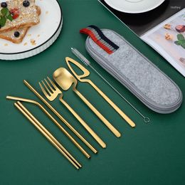 Dinnerware Sets 304 Stainless Steel Tableware Hanging Cup Spoon Creative Travel Portable Cutlery Set Of Seven Simple