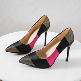 Dress Shoes New Women's Shoes with Pointy Toe and Thin Heels In Spring 2023 Large Black Colour Contrast Sexy Party Women's Shoes Heels 221224