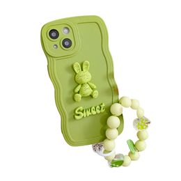 3D Green Cute Mobile Phone Cases Bow Wavy Pattern Premium Design Back Covers Soft Case For Iphone 14 plus 13 12 11 pro max XS XR Apple Protective Cover With Wrist Band