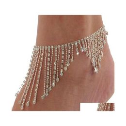 Anklets Bridal Anklet Foot Jewelry Beach Wedding White Crystal Rhinestones Butterfly For Women Fashion Drop Delivery Dhjdw