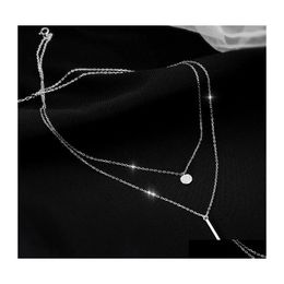 Pendant Necklaces Sterling Sier Double Layer Necklace Round Shiny Fl Zircon Long Gift For Women Fine Accessoriespendant Drop Deliver Dh90B