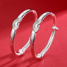 1 Pair Lovely Baby Bangles S999 Silver Rainbow Bangles Bracelets for Baby Boys Girls Nice Birthday Gift