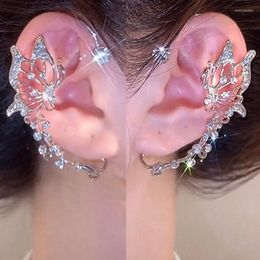 Backs Earrings Silver Color Ear Bone Clip For Women Sweet Exquisite Sparkling Crystal Butterfly Cuff Earring Wedding Jewelry