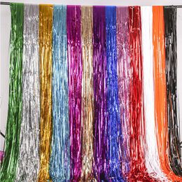 Party Decoration Home Holographic Laser Foil Fringe Curtain Metallic Po Booth Tinsel Backdrop Door Curtains For Wedding Birthday