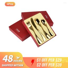 Dinnerware Sets 4Pcs Simple Gift Box Type Tableware Stainless Steel Cutlery Set Dishwasher Safe Western Knife Spoon Dessert Fork Home