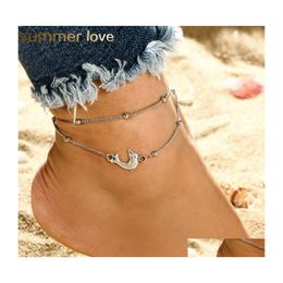 Anklets Dolphin Ankle Sier Beads Bohemian Charm Elegant Layered Bead Chain Bracelets Foot Jewellery Sandals Gift Drop Delivery Dhj60