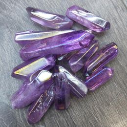 Decorative Figurines Electroplated Purple Titanium Aura Lemurian Crystal Wand Point Healing Stone Decor Natural Quartz Crystals