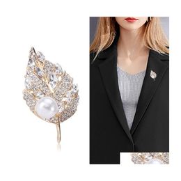 Pins Brooches Fashion Highend Luxury Rhinestone Pearl Leaf Brooch Temperament Allmatch Suit Coat Cor Accessories Drop Delivery Jewel Dhakq
