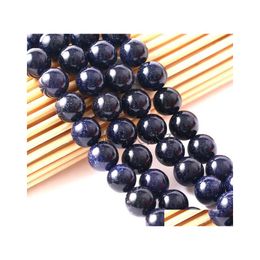 Crystal Factory Price Natural Blue Sandstone Round Stone Loose Beads For Bracelet Necklace Jewellery Making In Bk 4 6 8 10 12 Mm Drop D Dhuu6