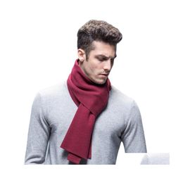 Hats Scarves Gloves Sets Hats Wool Scarf Men And Women Winter Solid Colour Warmth Mens Knitted Long Simple Shawl Couple Drop Deliv Dhxru
