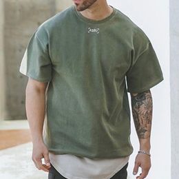 Men's T Shirts Summer Short Sleeve Shirt Men O-Neck Solid Letter Embroidery Loose Oversize Muscle Sports Top Cotton T-shirt Casual Clothes