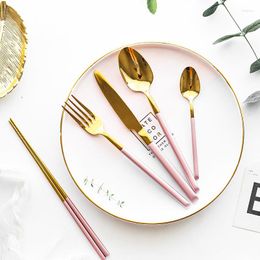 Flatware Sets Gold Pink European Dinnerware Knife Spoon Fork 304 Stainless Steel Western Cutlery Kitchen Tableware Dinner Set