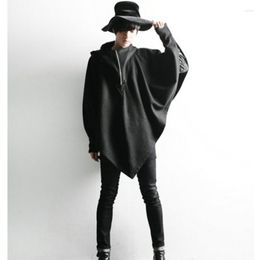 Men's Hoodies Coat Autumn/winter Hooded Bat Loose Cape Youth Stage Outfit Black Plus Size