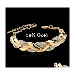 Bangle Trendy Bracelet Fl Rhinestone Women Wristband Jewelry Gold Color Leaf Shape Crystal Wristlet Fashion Party Gifts Drop Deliver Dhjsx