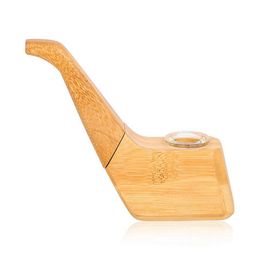 Latest Natural Bamboo Wood Pipes Dry Herb Tobacco Philtre Thick Glass Bowl Portable Rotate Hand Wooden Tube Cigarette Smoking Holder DHL