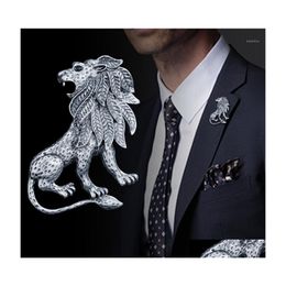 Pins Brooches Iremiel Antique Animal Lion Brooch Pin Mens Suit Shirt Collar Accessories Lapel Badge Pins And Wedding Dress1 Drop De Dhq6Y