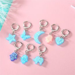 Hoop Earrings Dayoff Europe Star Moon Hand Resin Earrrings Women Jewellery Geometric Small Elephant Animal Circle Christmas Gift